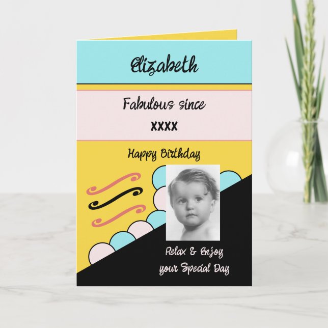 Add photo year name milestone birthday yellow card (Front)