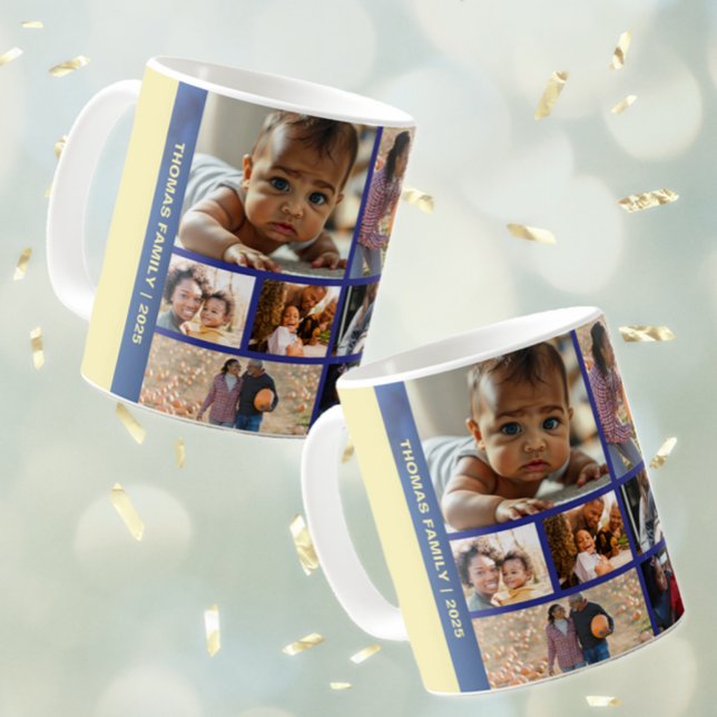 Add Photos Blessed Year Family Photo Collage Coffee Mug (Add Photos Blessed Year Family Photo Collage Coffee Mug (multiple shown))
