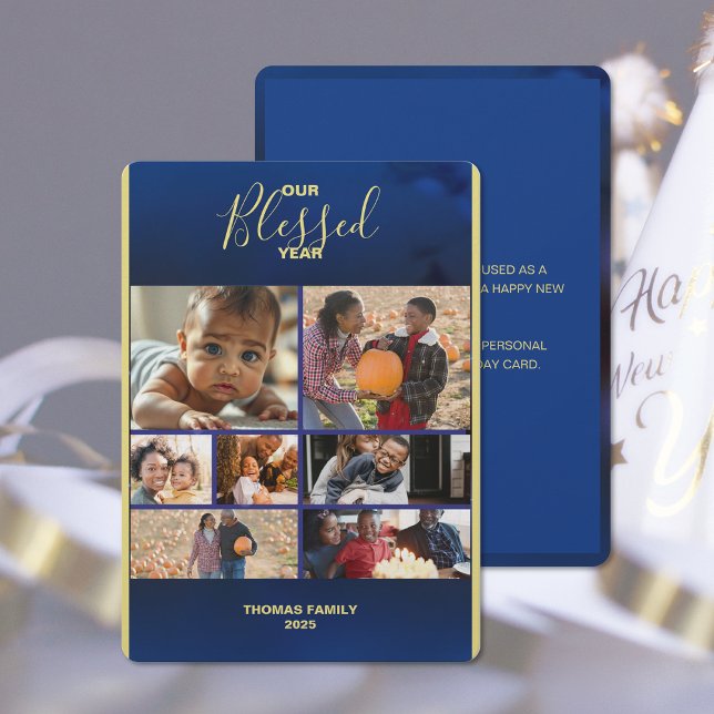 Add Photos Blessed Year Flat Holiday Photo Card (Add Photos Blessed Year Flat Holiday Photo Card (front and back))