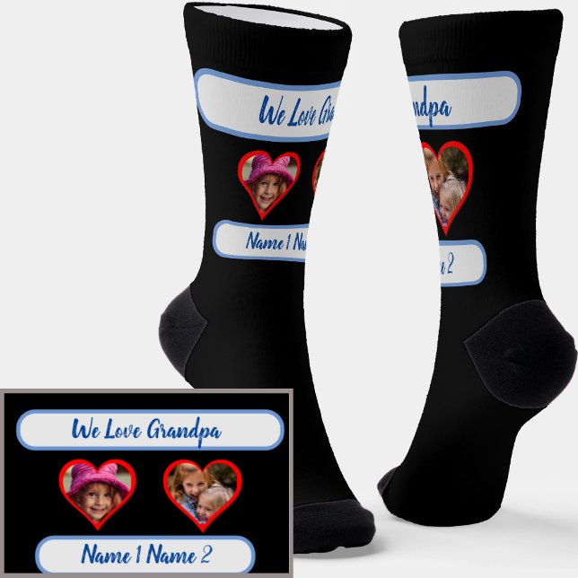 Add Photos Names, Grandkids in Hearts for Grandpa  Socks (Creator Uploaded)
