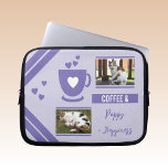 Add photos pets coffee lover purple lilac laptop sleeve<br><div class="desc">Laptop sleeve gift idea.
Animal and coffee lover.
Replace the 2 photos with your own and add a name.
Purple and lilac.</div>