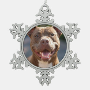 Add Pit Bull Photo Customise Snowflake Pewter Christmas Ornament