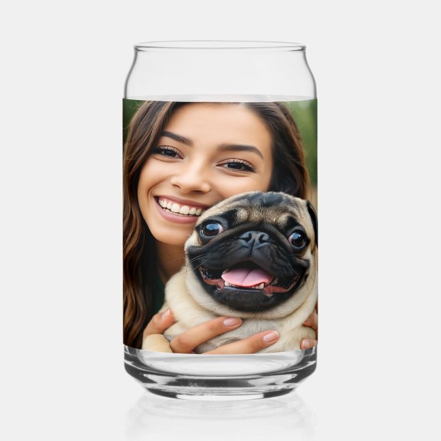 Add Pug Photo Personalise Customise Can Glass (Front)