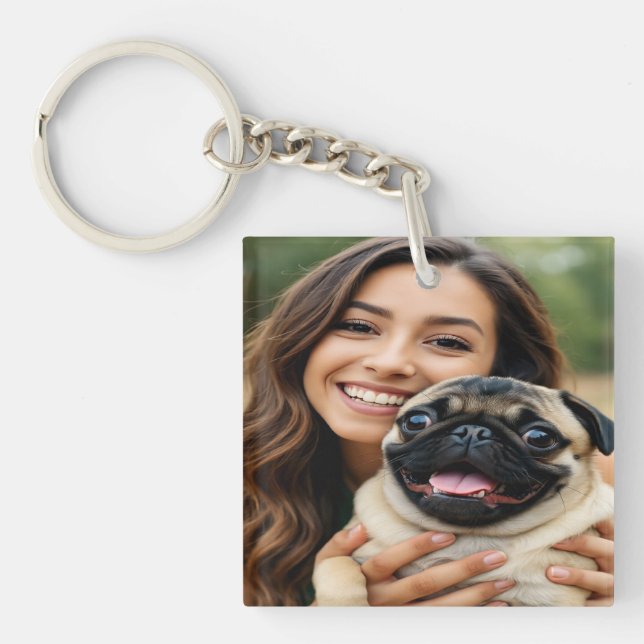 Add Pug Photo Personalise Customise Key Ring (Front)