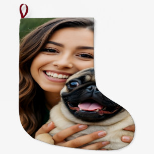 Add Pug Photo Personalise Customise Large Christmas Stocking