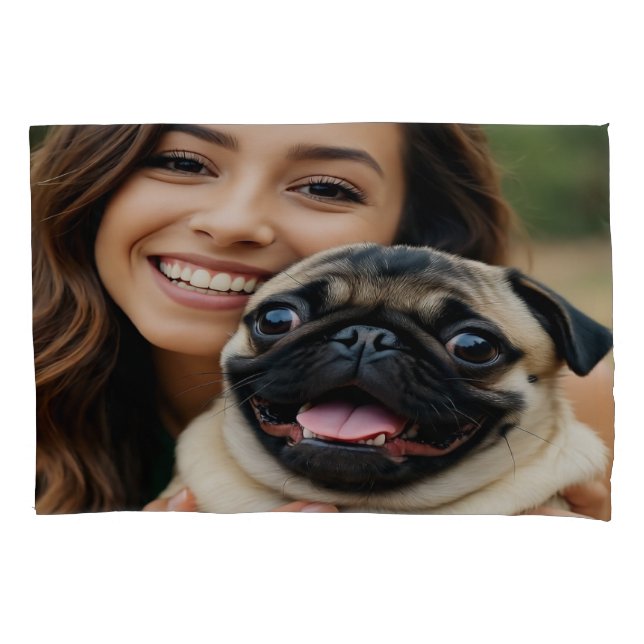 Add Pug Photo Personalise Customise Pillowcase (Front-Left)