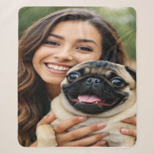 Add Pug Photo Personalise Customise Sherpa Blanket