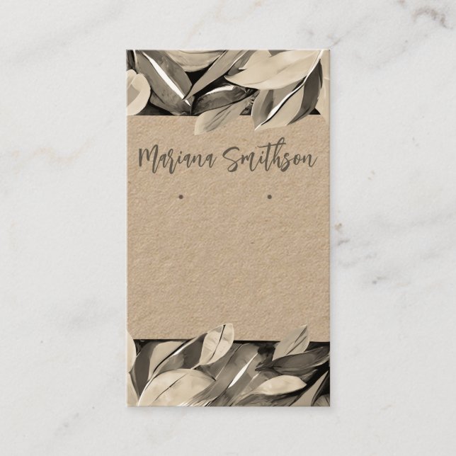  Add QR Code Elegant Foliage Earrings Display Card (Front)