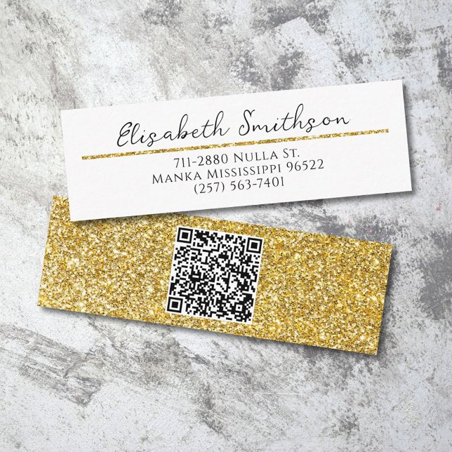  Add QR Code Gold Glitter Modern Luxury Minimalist Mini Business Card (Creator Uploaded)