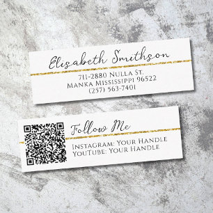 Add QR Code & Social Media Gold Glitter Modern Mini Business Card