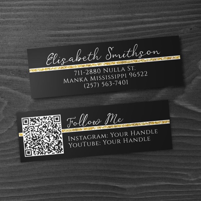     Add QR Code & Social Media Gold Glitter Modern Mini Business Card (Creator Uploaded)