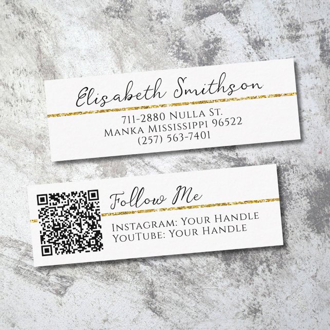     Add QR Code & Social Media Gold Glitter Modern Mini Business Card (Creator Uploaded)