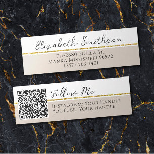 Add QR Code Social Media Taupe Gold Glitter Modern Mini Business Card