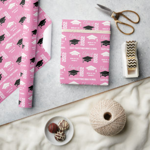 Add School Year Pink Graduation  Wrapping Paper
