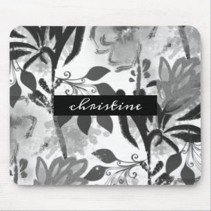 Add Script Name Black Botanical Floral Pattern Mouse Pad