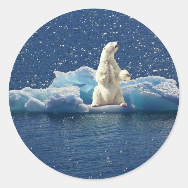 Add SLOGAN to Save Polar Bears Arctic Planet Ice Classic Round Sticker (Front)