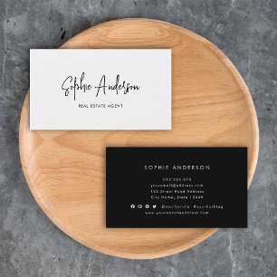 Add Social Media Trendy Modern Script Minimalist Business Card