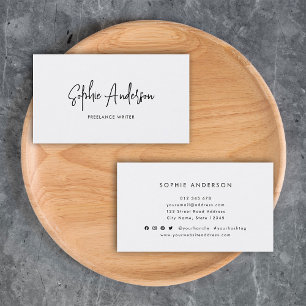 Add Social Media Trendy Modern Script Minimalist Business Card