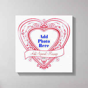 Add Special Message Photo Red Hearts Canvas Print