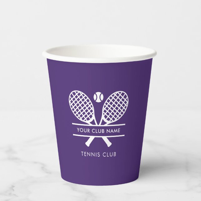 Add Sports Club Name Tennis Team White Logo Paper Cups (Front)