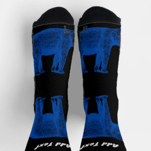 Add Text Blue Colour Elephant image Printed Crew Socks