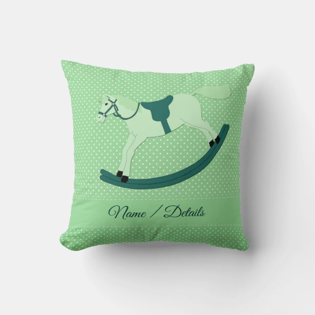 Add Text Change Name Green Rocking Horse Pillow (Front)