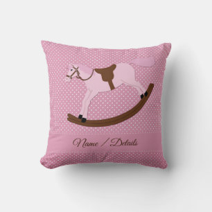 Add Text Change Name Pink Rocking Horse Pillow