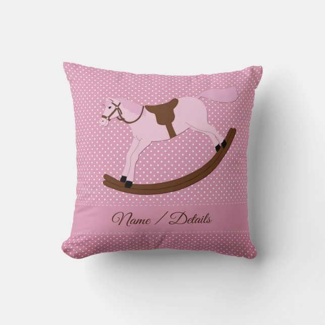 Add Text Change Name Pink Rocking Horse Pillow (Front)