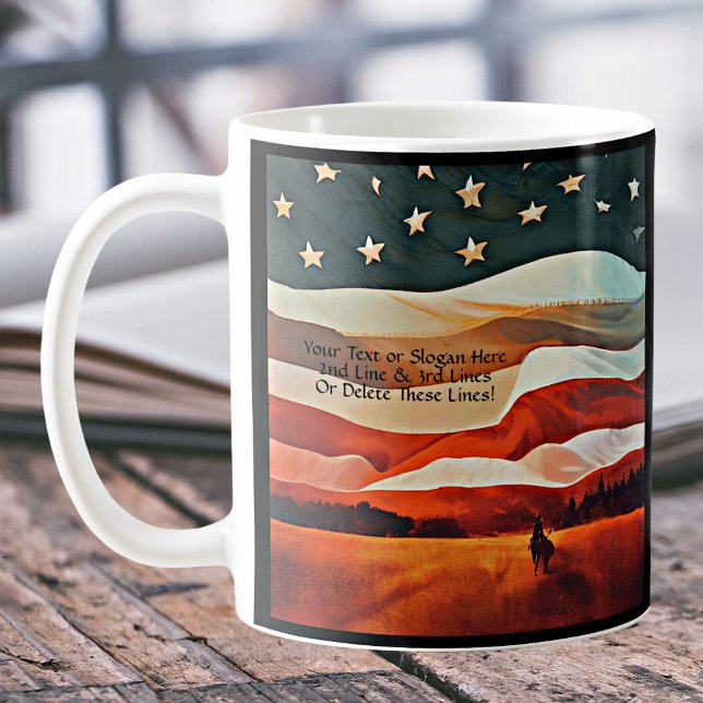 Add Text - Cowboy Riding into Flag Sunset Coffee Mug (Creator Uploaded)