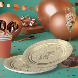 Add Text Gold Gladiolus   Paper Plate