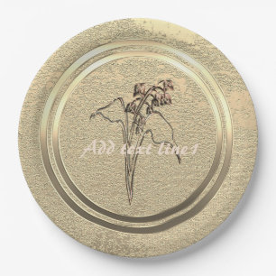 Add Text Gold Lily of the Valley Paper Plates