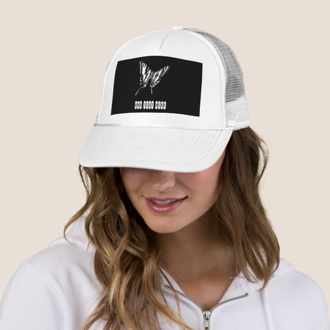Add Text Here White Beautiful Butterfly Peace-Cap Trucker Hat (In Situ)