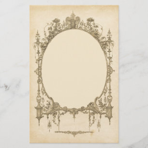 Add text & image to ornate vintage frame, border stationery