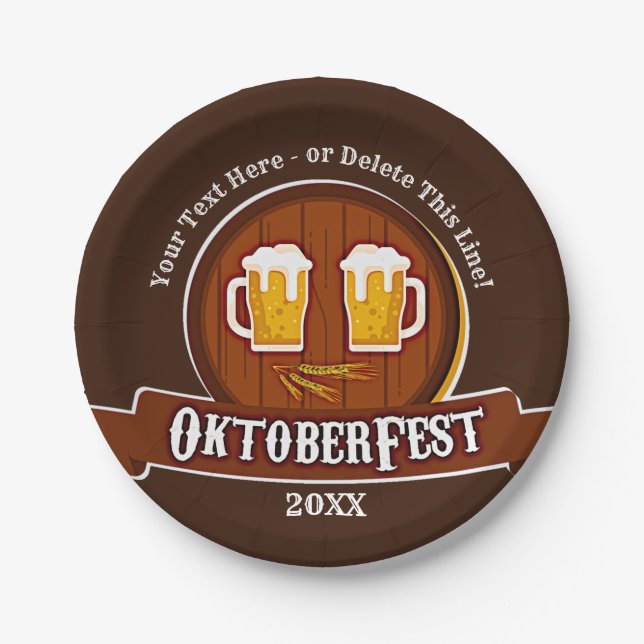 Add Text Name Year Oktoberfest Party 20xx 7" Paper Plate (Front)