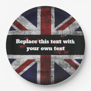 Add text on English flag Throw Pillow Paper Plate