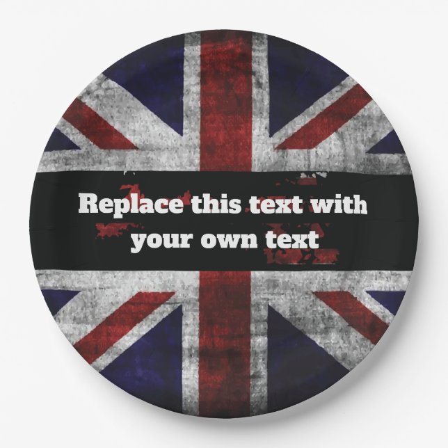 Add text on English flag Throw Pillow Paper Plate (Front)