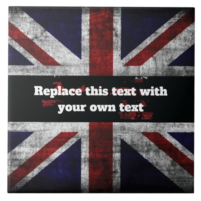 Add text on English flag Throw Pillow Tile (Front)
