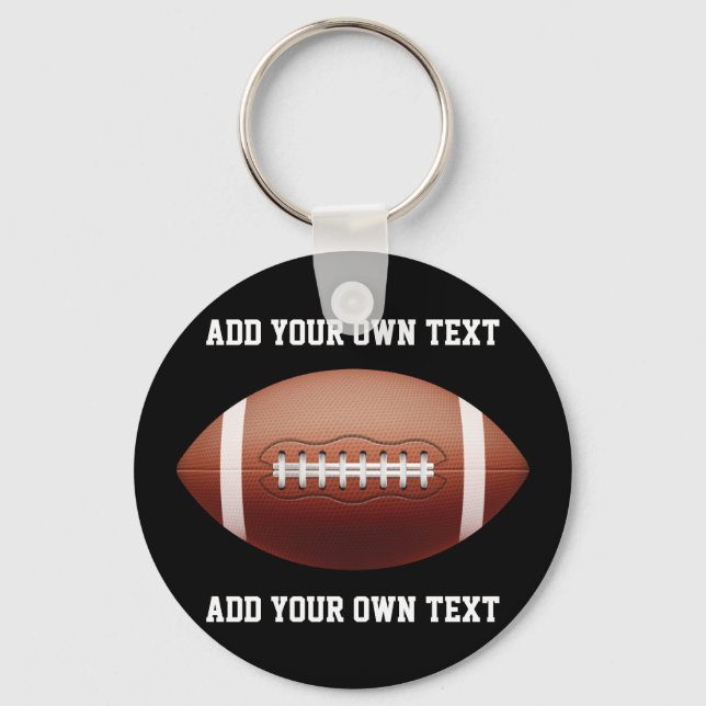 Add text on football throw pillow key ring (Front)