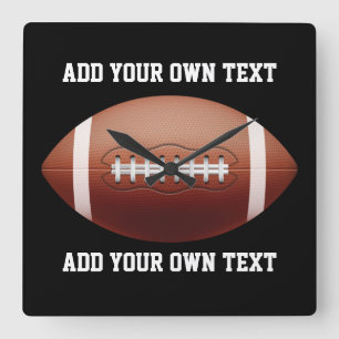 Add text on football throw pillow square wall clock