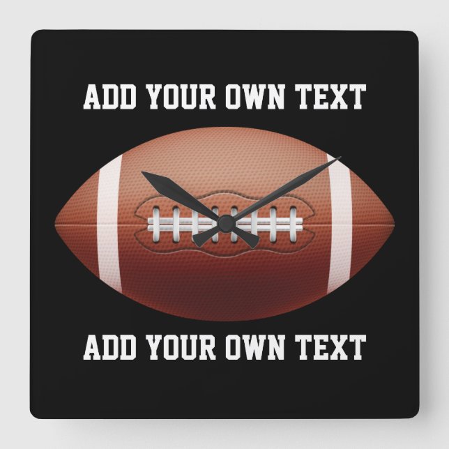 Add text on football throw pillow square wall clock (Front)