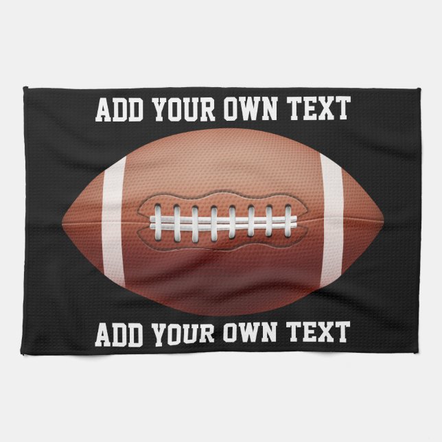 Add text on football throw pillow tea towel (Horizontal)