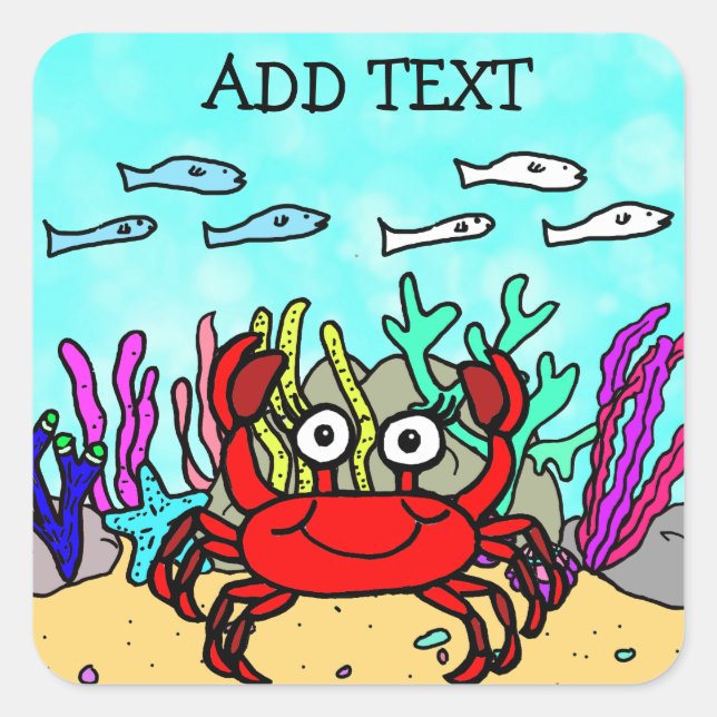 Add Text to this Red Crab Square Sticker (Front)