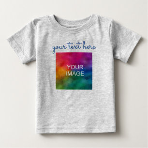 Add Text Upload Photo Baby Grey Calligraphy Script T-Shirt