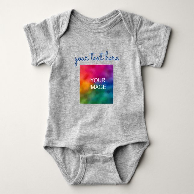 Add Text Upload Photo Baby Grey Script Template Baby Bodysuit (Front)