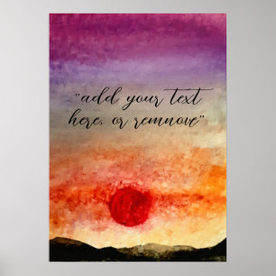 Add Text Watercolor Sunset Mountains Landscape Poster