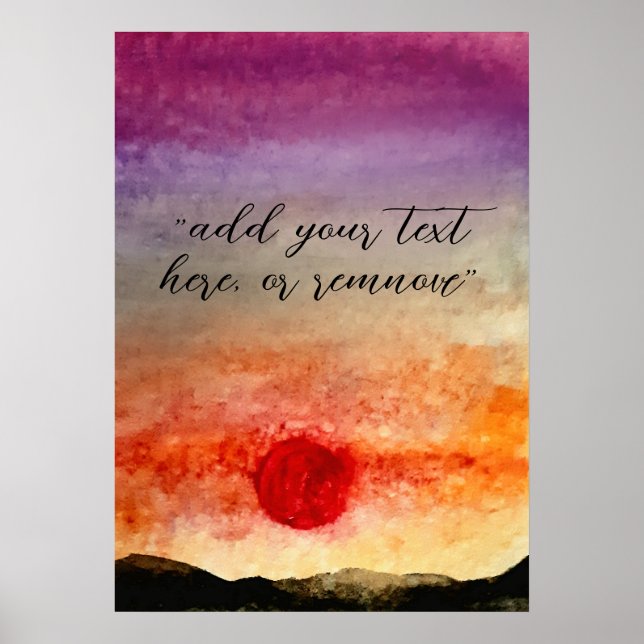 Add Text Watercolor Sunset Mountains Landscape Poster (Front)