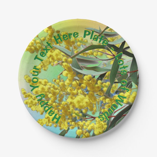 Add Text Wattle & Gum Leaves Aussie Small 7" Paper Plate (Front)