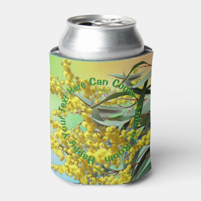 Add Text Wattle & Gum Leaves Aussie Stubby Holder (Can Front)