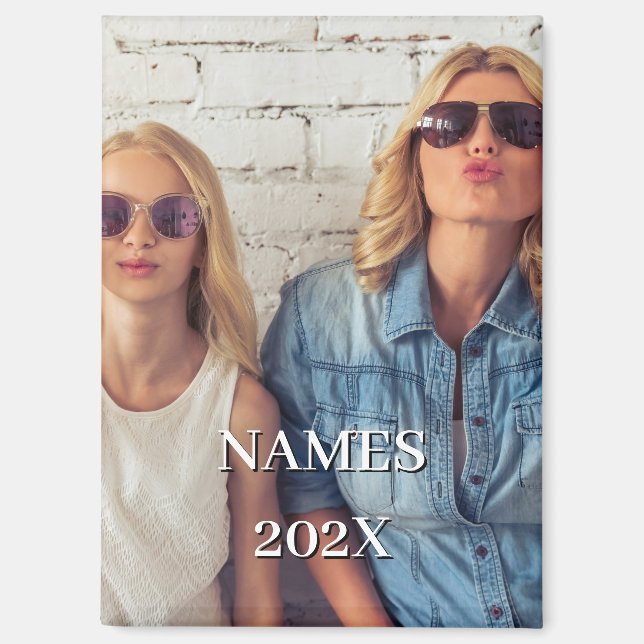 Add Two Photos Vertical Custom Text Keepsake Magnet (Front)