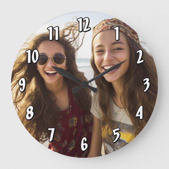Add Vertical Photo - number template Large Clock (Front)